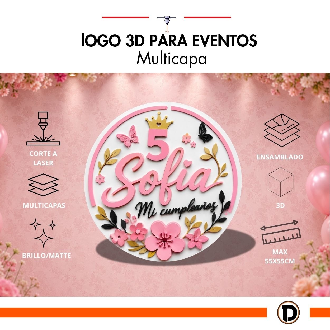 Logo 3D Eventos (55x55cm) - Imagen 2