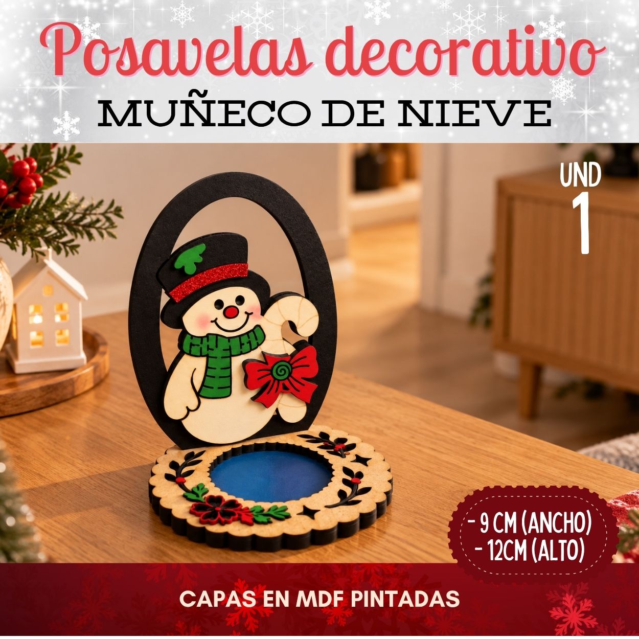 posavelas decorativo muñeco de nieve
