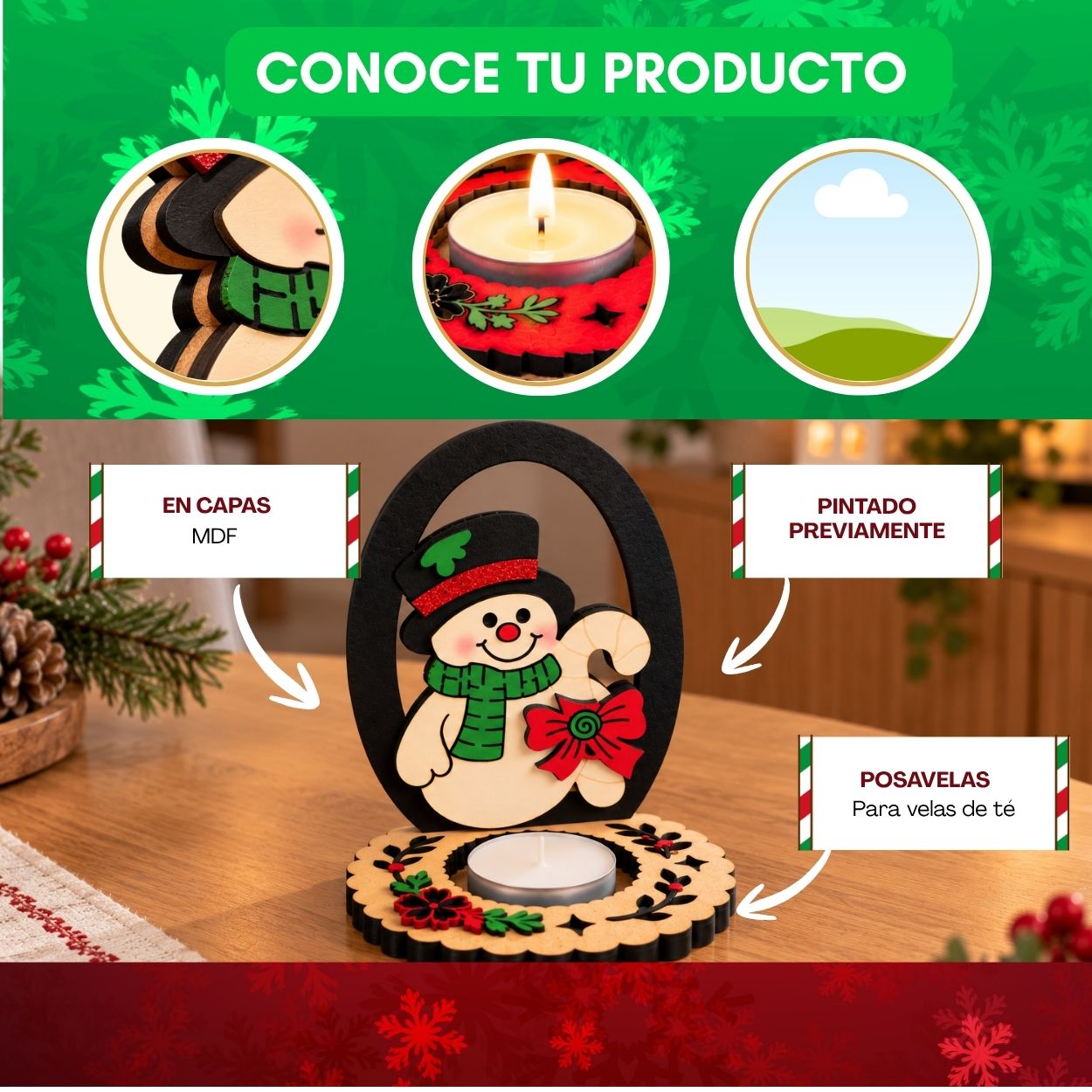 Posavelas Decorativo Muñeco de Nieve - Imagen 4